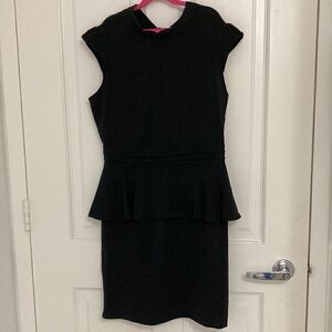 Issue NY Black Halter Dress with Ruffle Detail, Cummerbund Waist & Cap Sleeve.